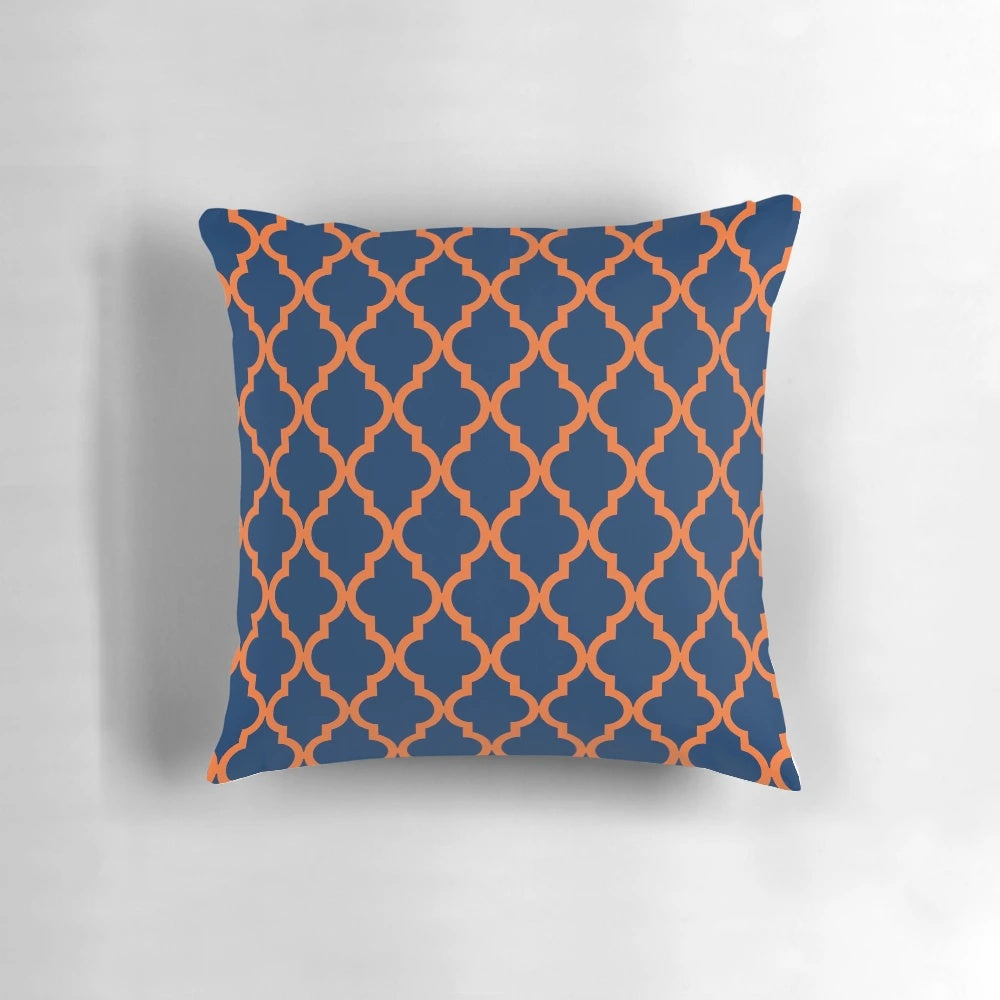 Navy blue and orange moroccan pattern pillow