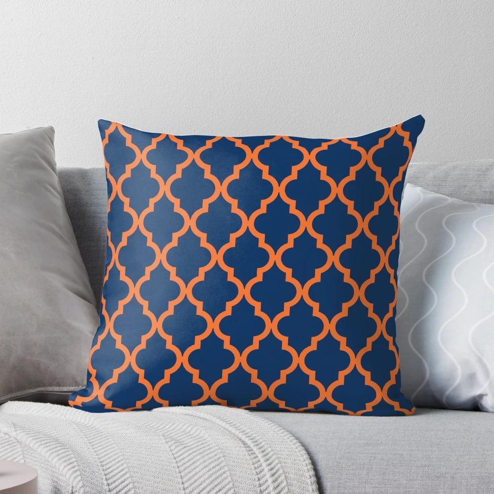 Navy blue and orange moroccan pattern pillow