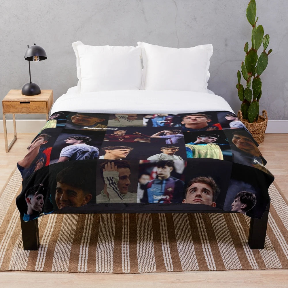Cozy Pablo Gavi themed plush blanket for soccer fans
