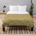 Pheasant pattern mustard plush blanket with feather design