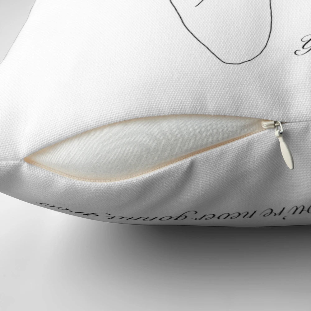 Minimalist line art pop art pillow design featuring a music icon