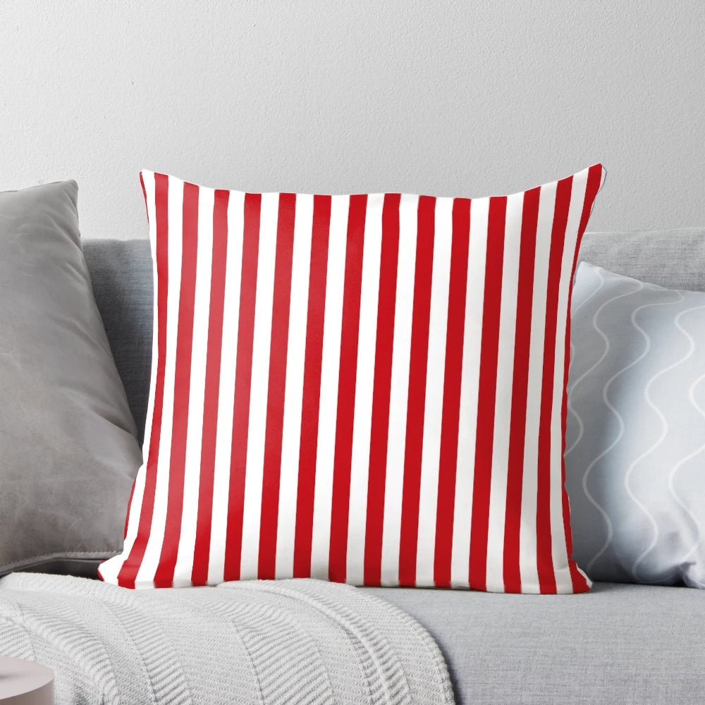 Red and white striped modern throw pillow with a cool, contemporary design