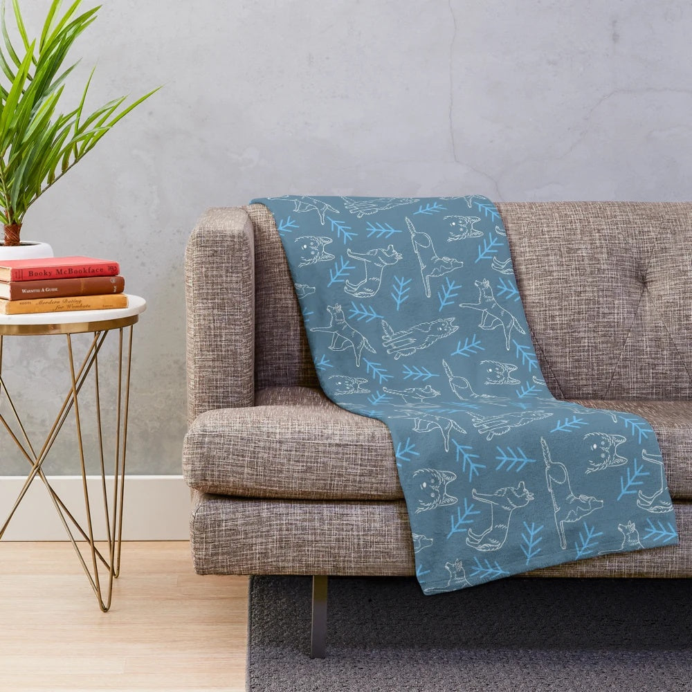 Soft and cozy plush blanket featuring a minimalist Siberian husky design on a blue-grey background