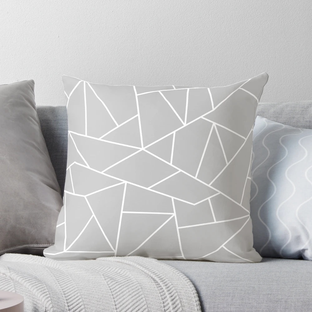 Silver gray pillow with abstract geometric lines and tiles