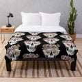 Plush blanket featuring a cool sugar skull design with a floral crown and sunglasses