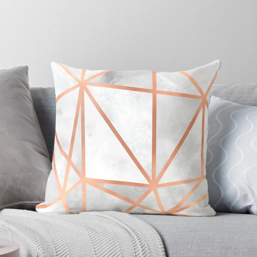 White and copper geometric pattern decorative throw pillow