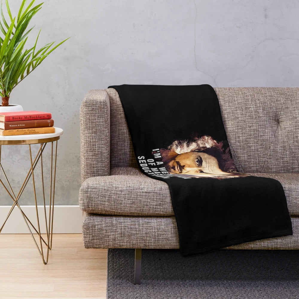 Plush blanket with stylized Robert Downey Jr. quote design