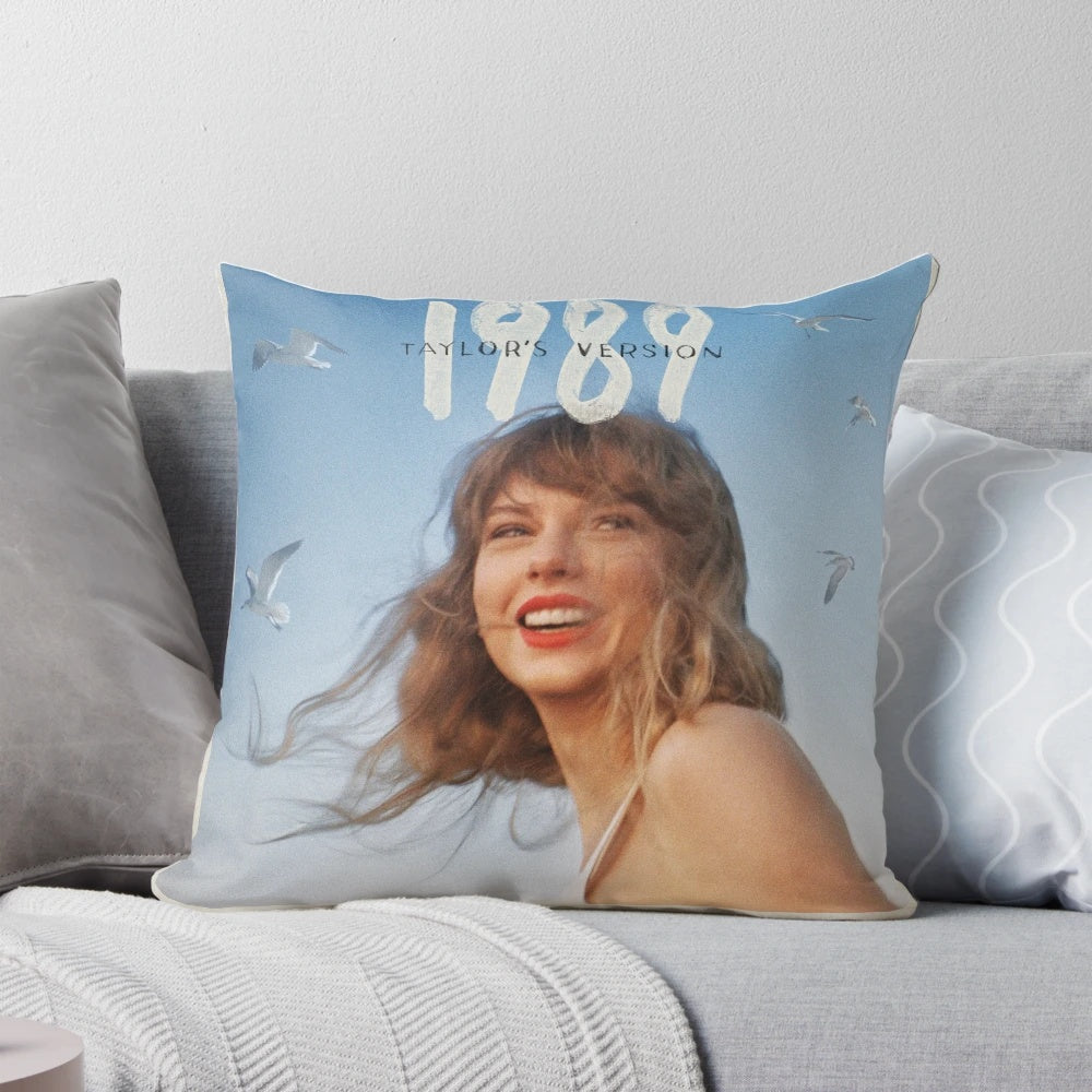 Artistic silhouette of Taylor Swift on a decorative throw pillow