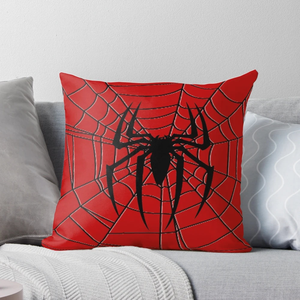 Spiderman-themed decorative pillow with vibrant colors and web design