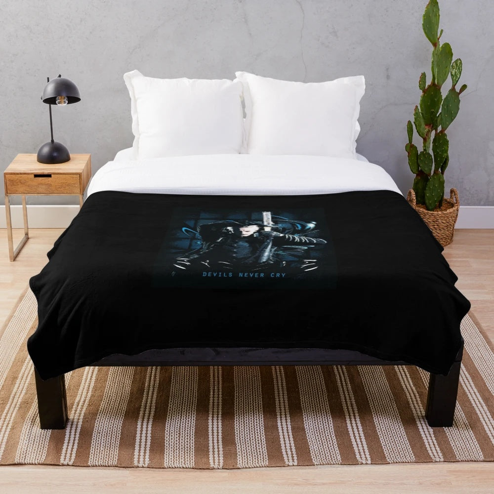 Devil May Cry inspired plush blanket featuring characters like Dante and Vergil