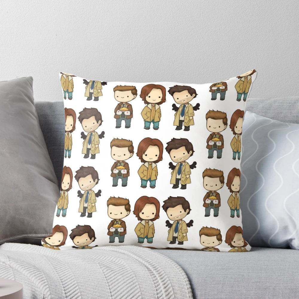 Supernatural Team Free Will Pillow featuring Dean, Sam, and Castiel from the TV show
