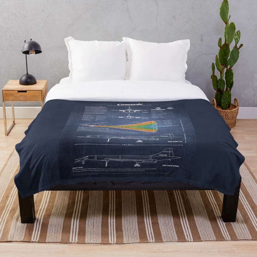 Concorde supersonic airliner blueprint plush blanket