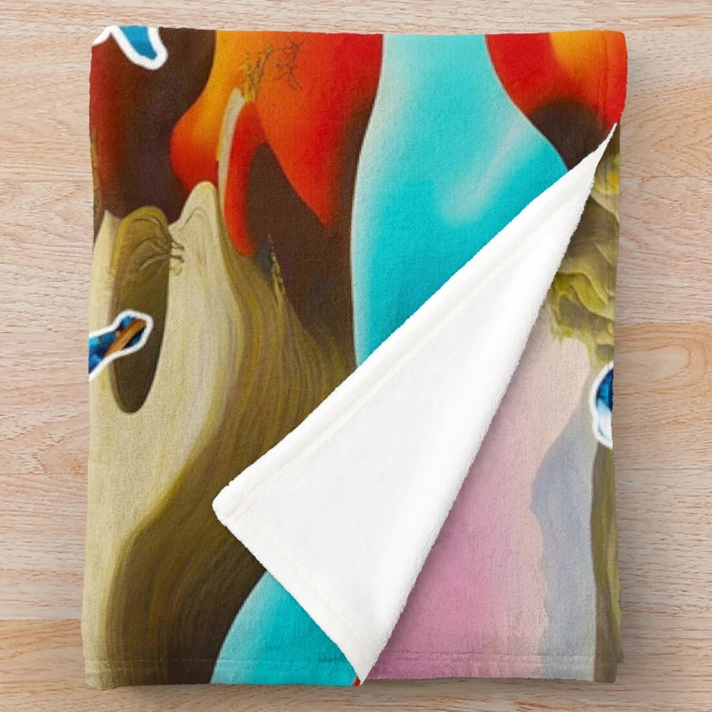 Surreal and trippy plush blanket with abstract nature-inspired artwork