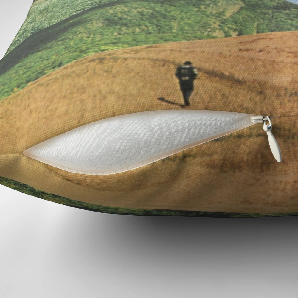 Surreal vintage landscape collage art featuring a dreamy, nature-inspired design on a throw pillow.