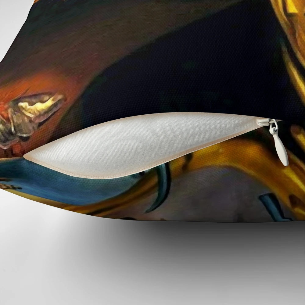 Vibrant surrealist inspired Salvador Dali decorative pillow for living room or bedroom