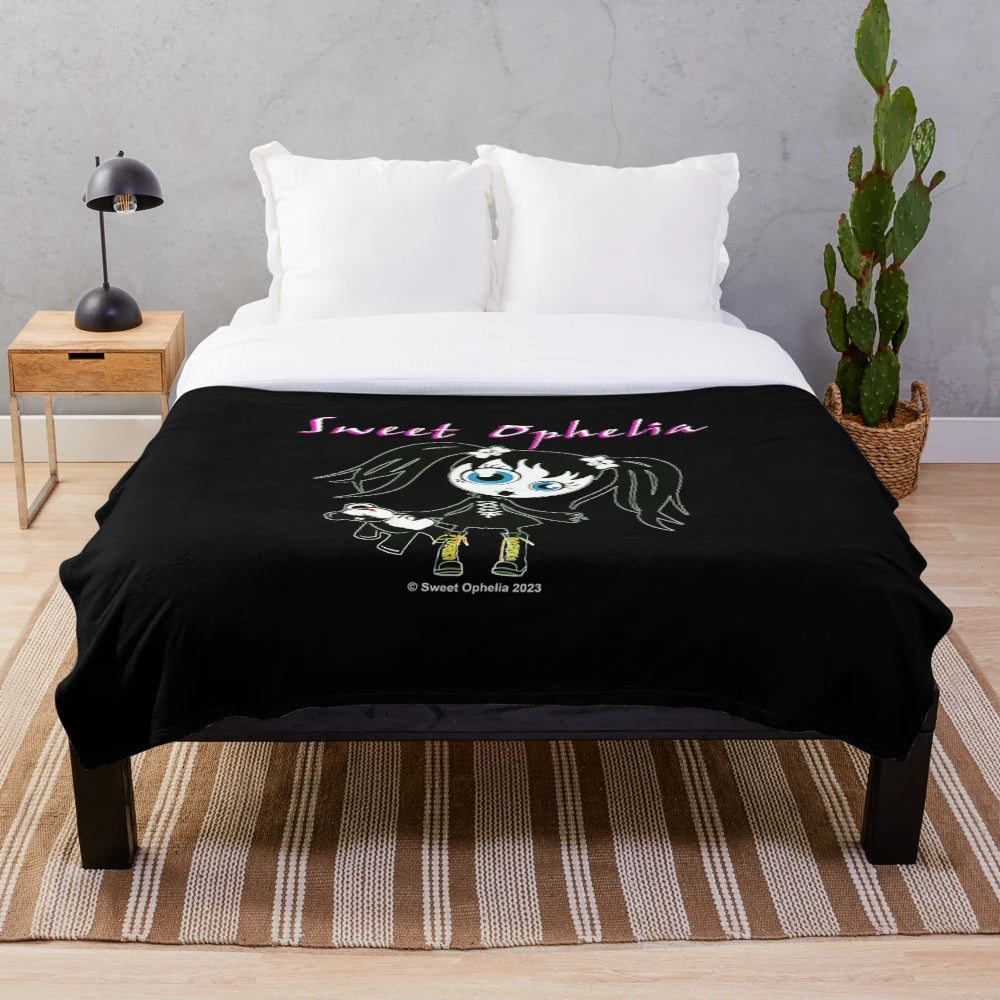 Sweet Ophelia plush blanket featuring the band's iconic goth rock style
