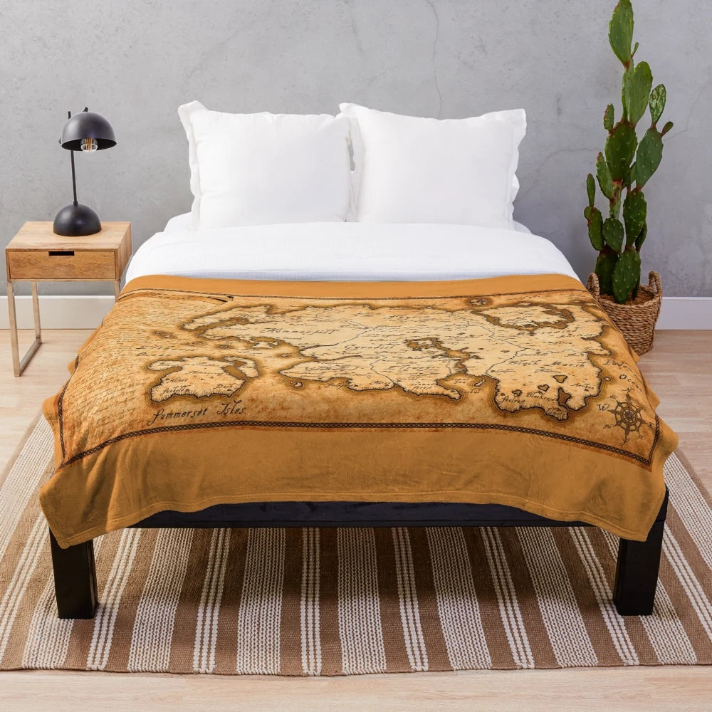 Tamriel map plush blanket featuring the fantasy world from the Elder Scrolls video game series