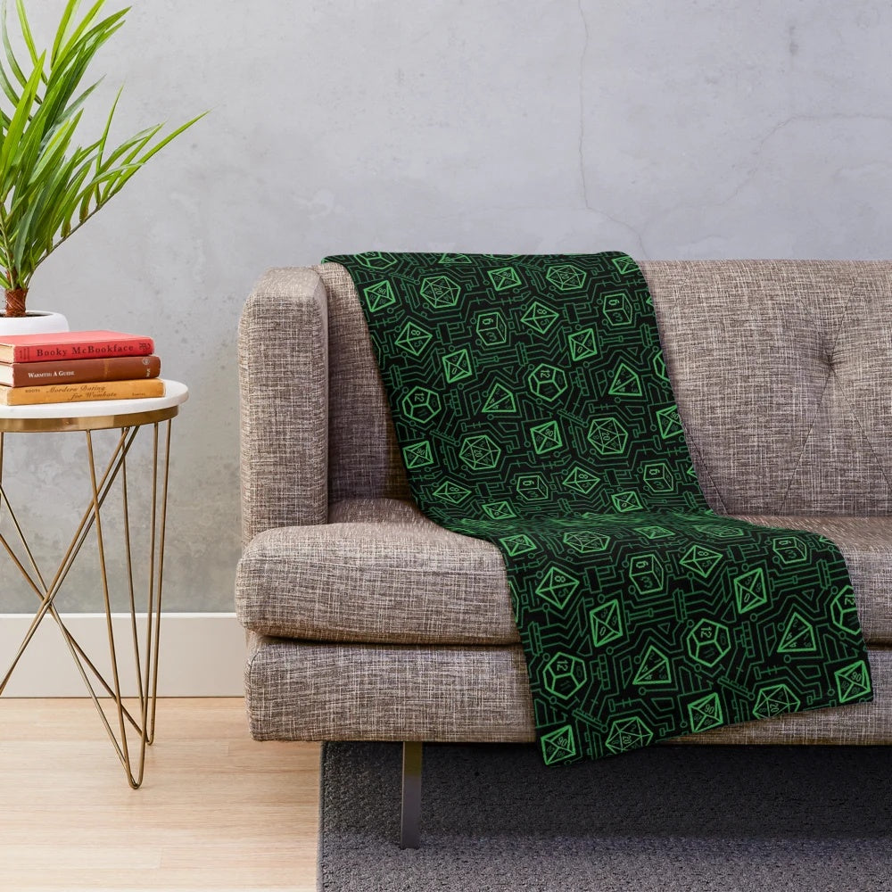 Tech D20 Pattern Plush Blanket for Gamers and Enthusiasts