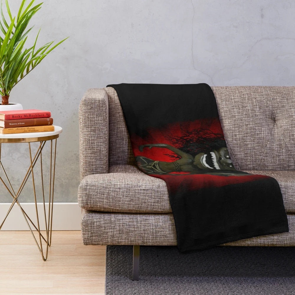Trilogy of Terror horror movie-inspired plush blanket