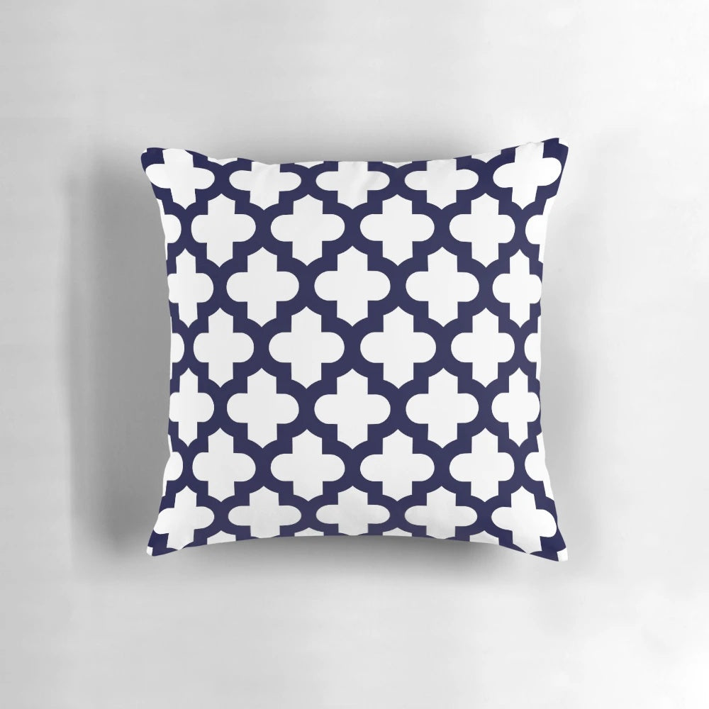 Thick navy blue quatrefoil pattern decorative pillow