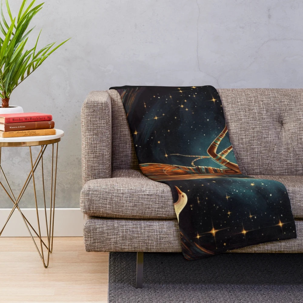 Thoth-Inspired Plush Blanket featuring ancient Egyptian god and ibis bird