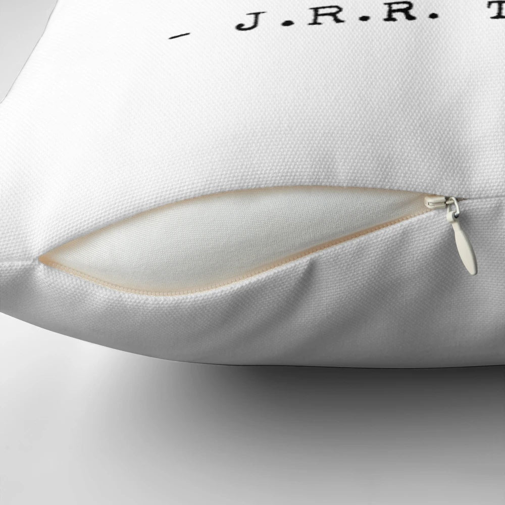 Vintage-style pillow featuring a typewritten inspirational quote from J.R.R. Tolkien's Lord of the Rings
