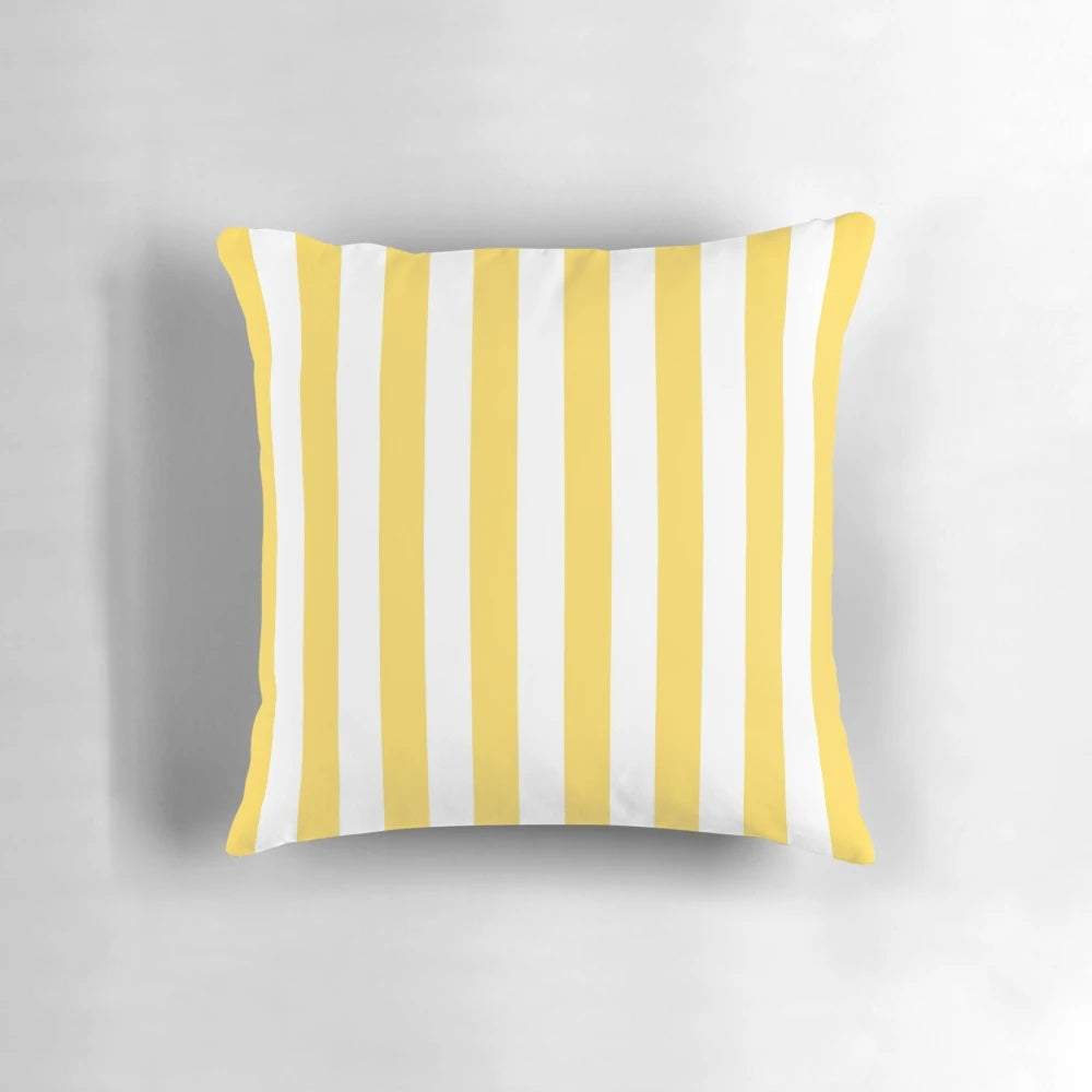 Yellow and white vertical stripe patterned decorative pillow