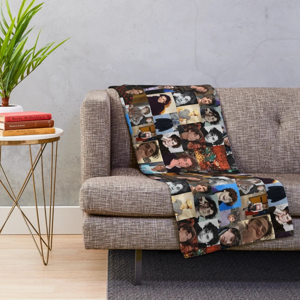 Timothee Chalamet inspired plush blanket with collage design