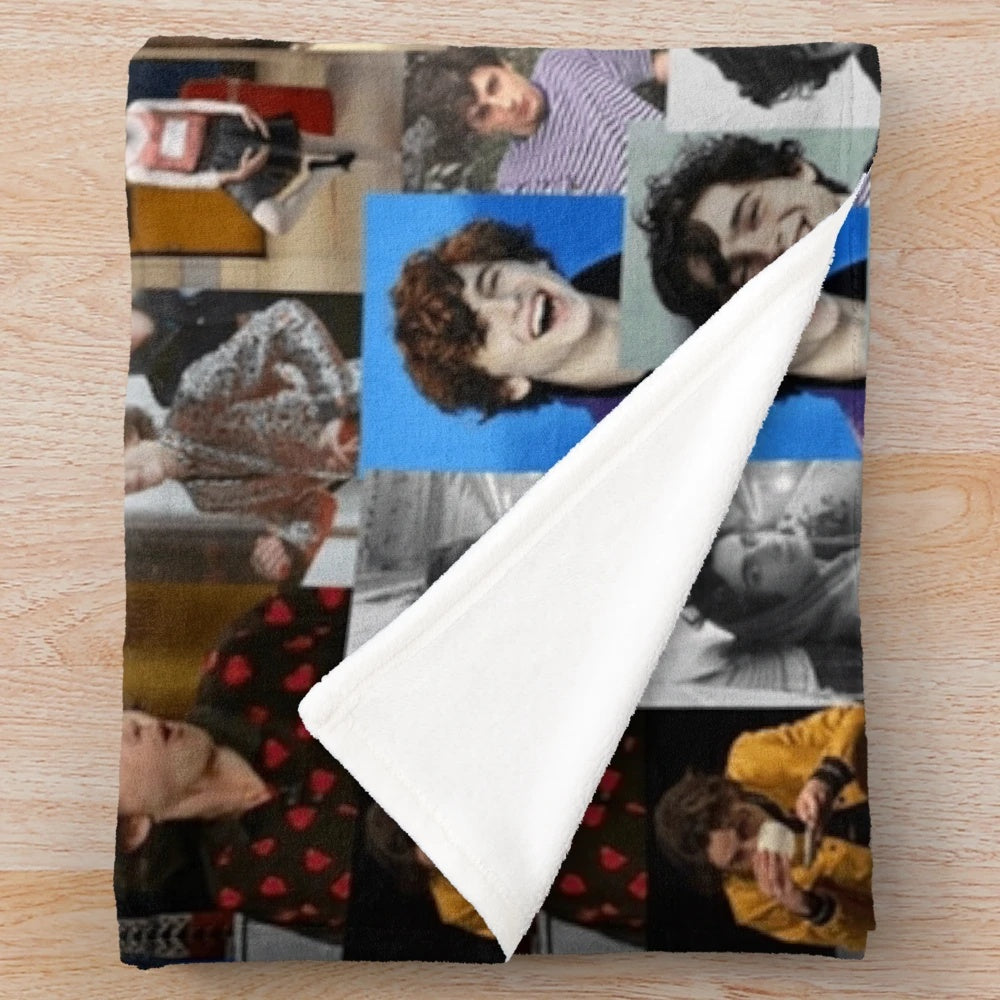 Timothee Chalamet inspired plush blanket with collage design
