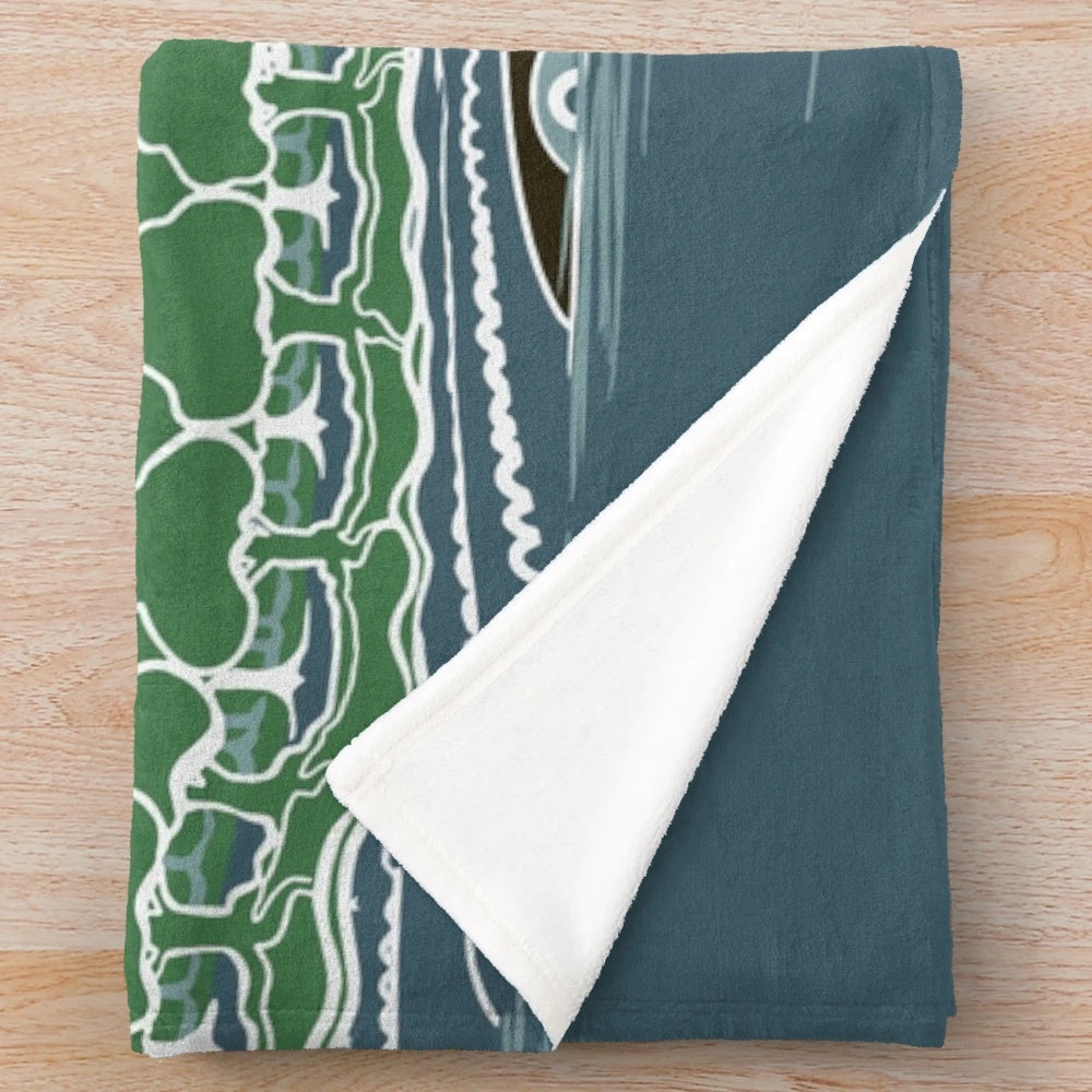Cozy plush blanket featuring a Tolkien-inspired forest mountain path design