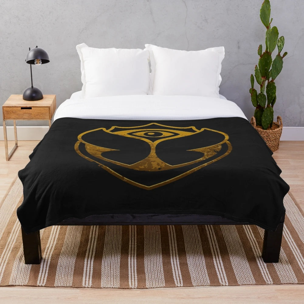 Tomorrowland-inspired plush blanket featuring electronic dance music and rave festival design