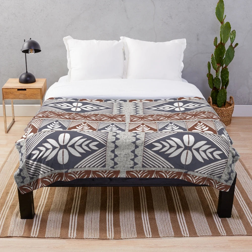 Tongan tapa motif plush blanket