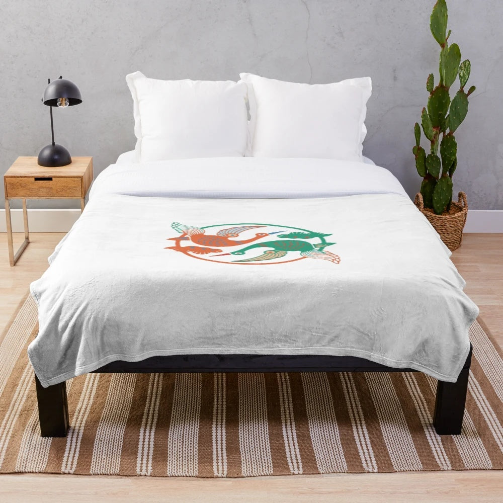 Vintage Korean crane birds pattern plush blanket