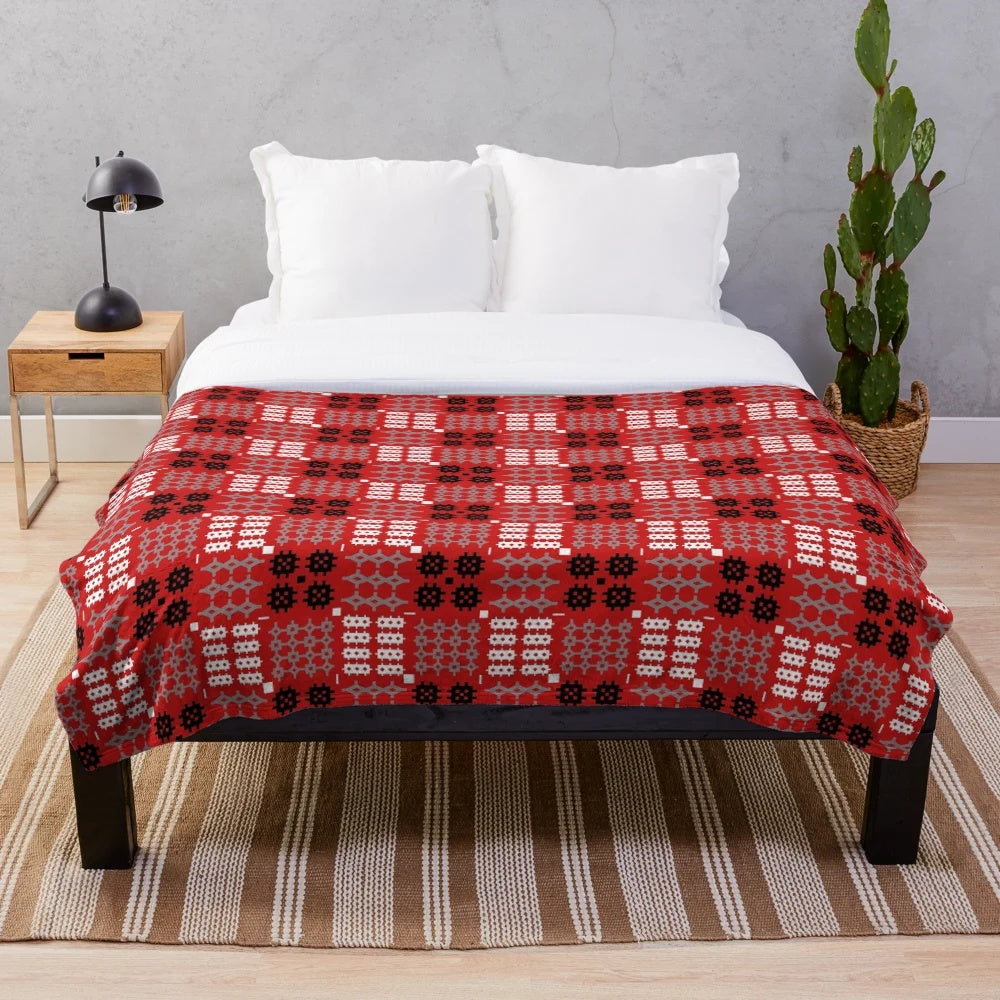 Traditional Welsh Penmynydd Pattern Plush Blanket in Red