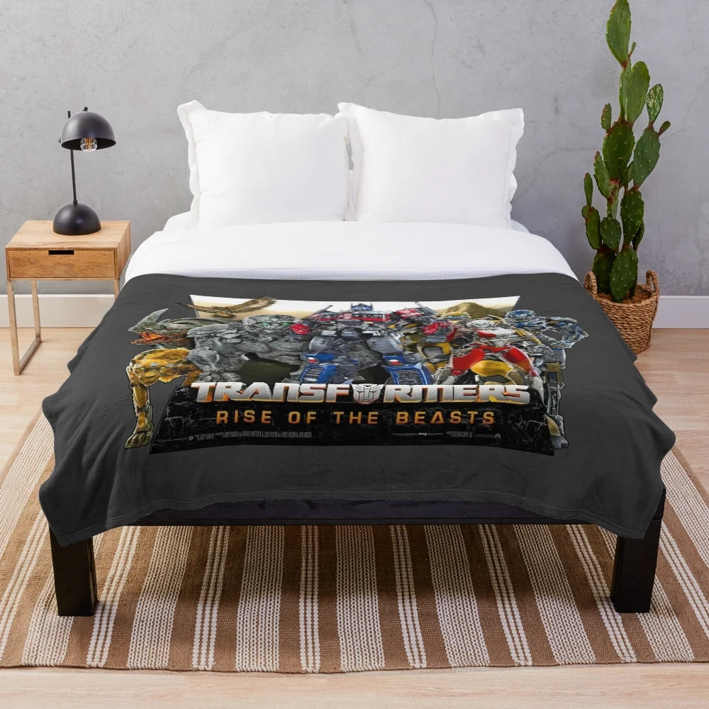 Transformers inspired plush blanket featuring Autobots and Decepticons