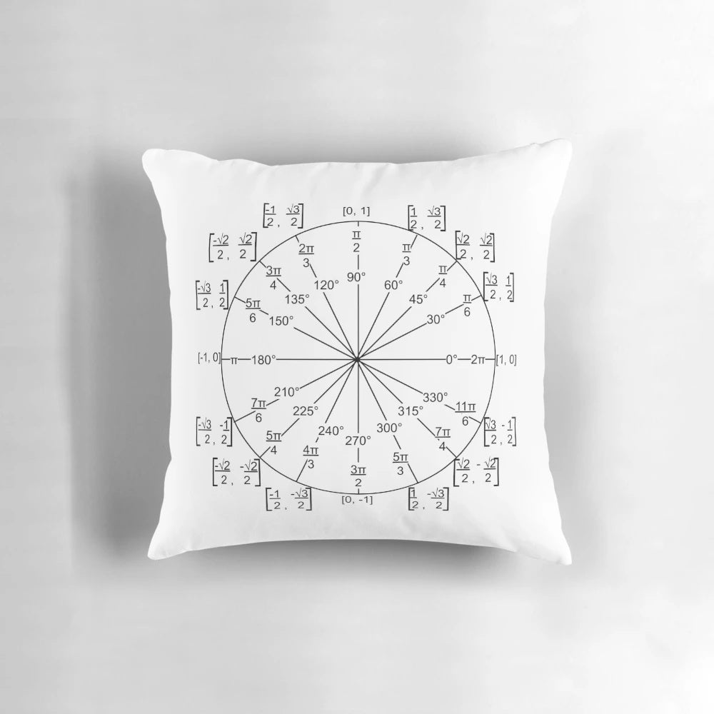Plush pillow with a detailed illustration of the unit circle and trigonometric functions
