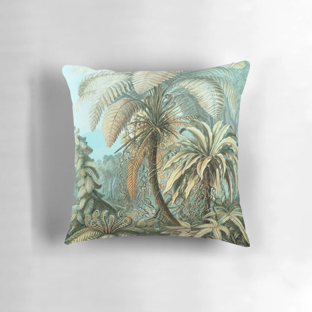Stylish botanical vintage fern and palm tree pattern pillow for nature-inspired home decor