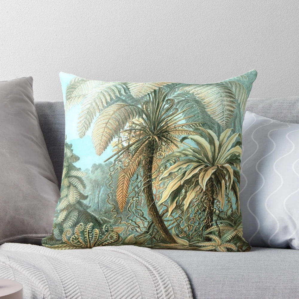 Stylish botanical vintage fern and palm tree pattern pillow for nature-inspired home decor