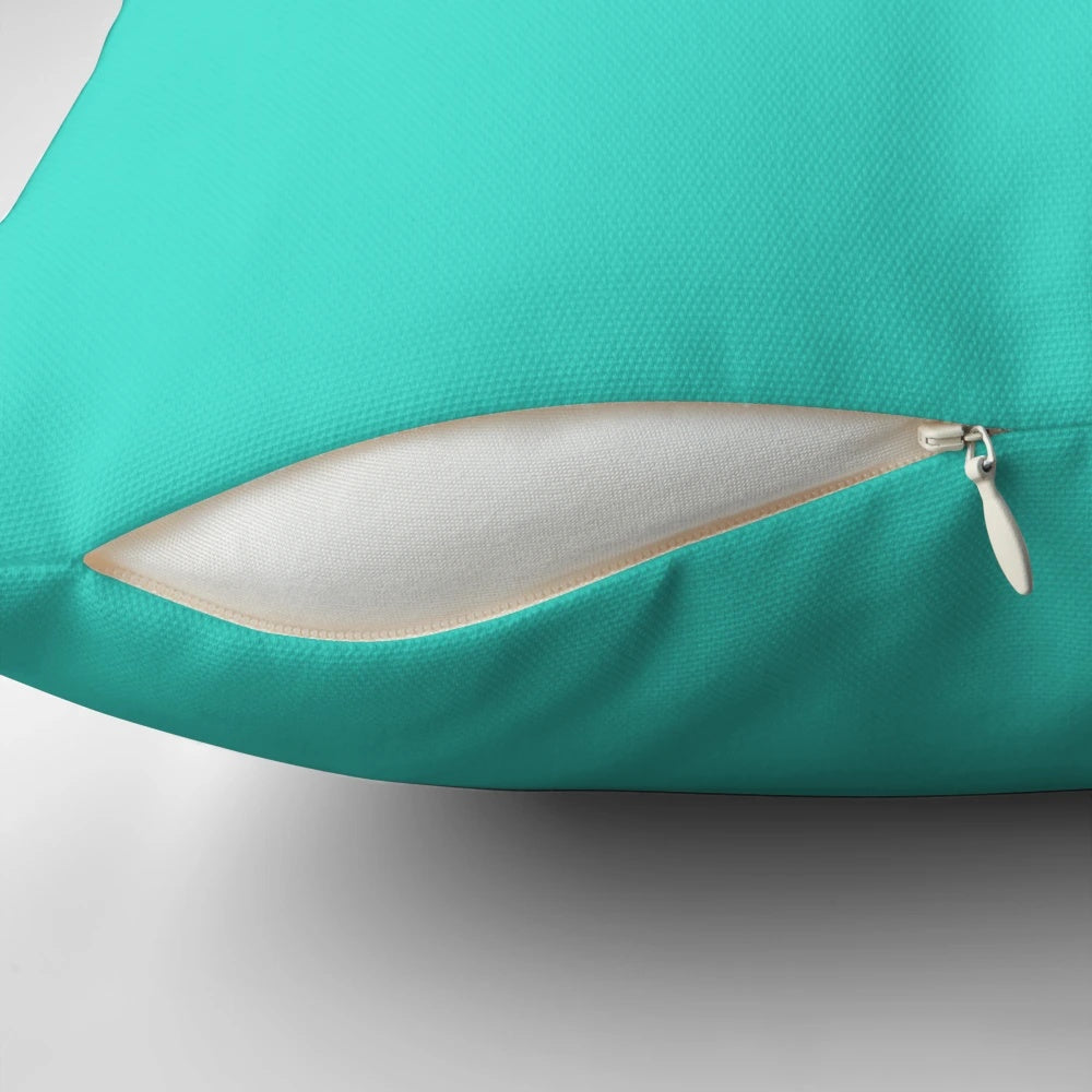 Turquoise solid color decorative pillow with 100 shades of turquoise, aqua, and cyan
