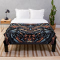 Oni mask inspired plush blanket featuring Japanese culture art
