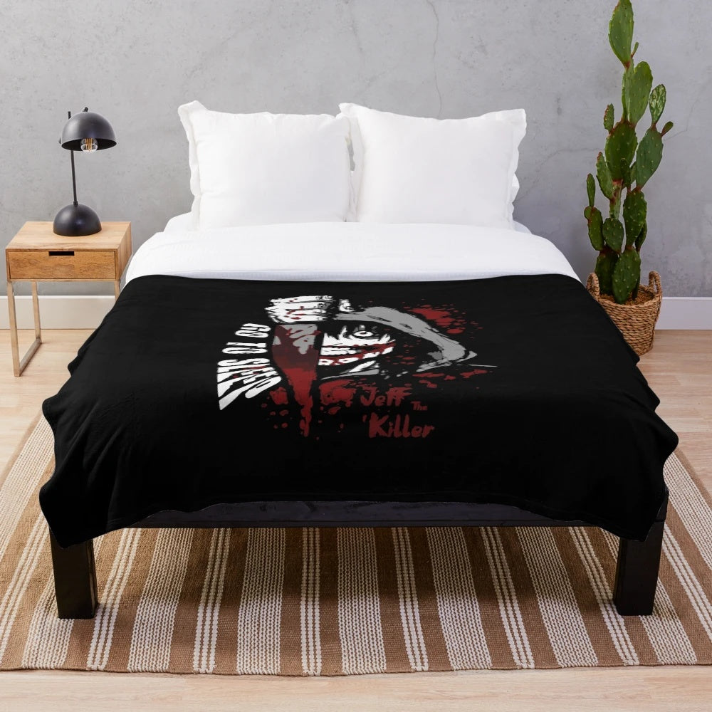Horror-themed plush blanket featuring the iconic Jeff the Killer character