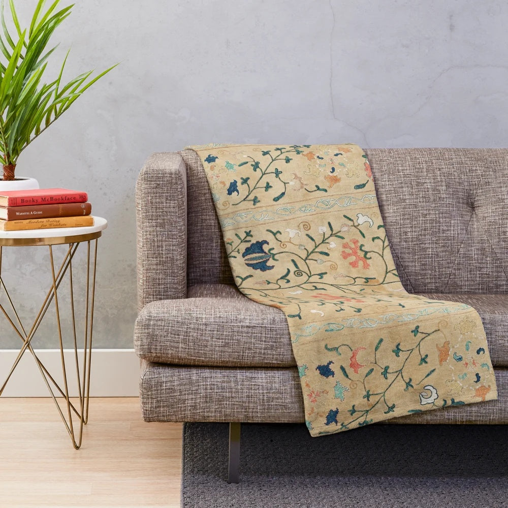 Uzbekistan Suzani Nim Embroidery Print Plush Blanket