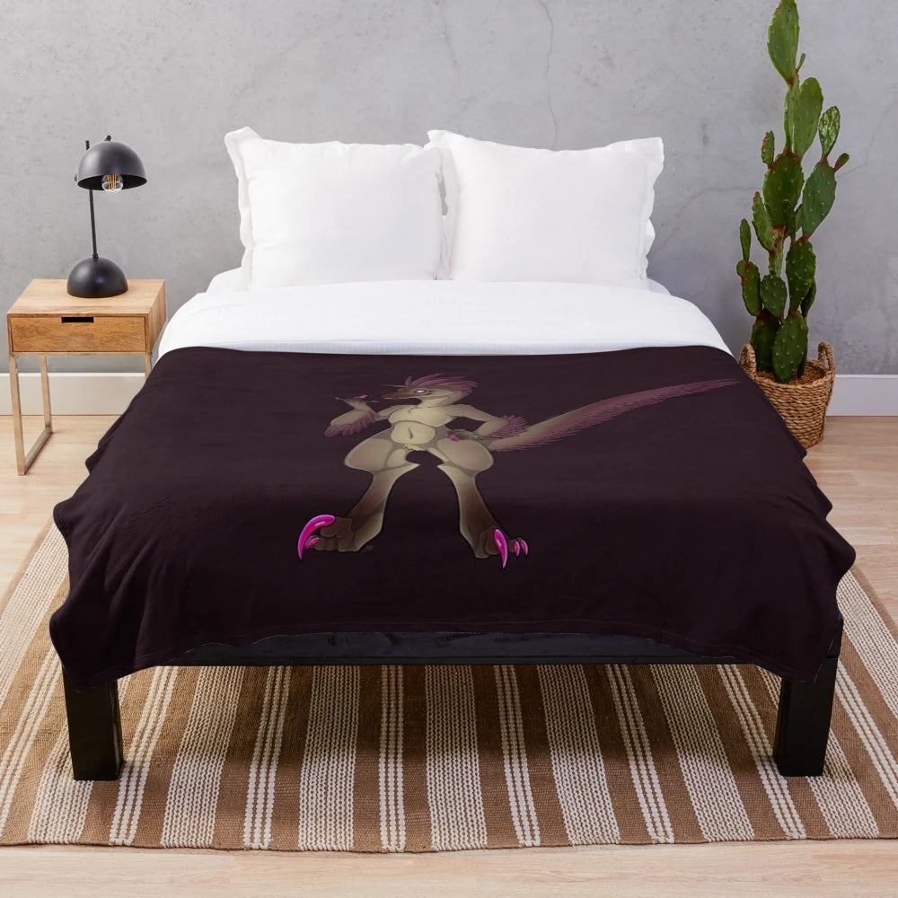 Vermillion Velociraptor-themed plush blanket featuring a smiling, scaly creature