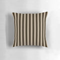 Vertical brown and beige striped decorative pillow with a modern, textured design.