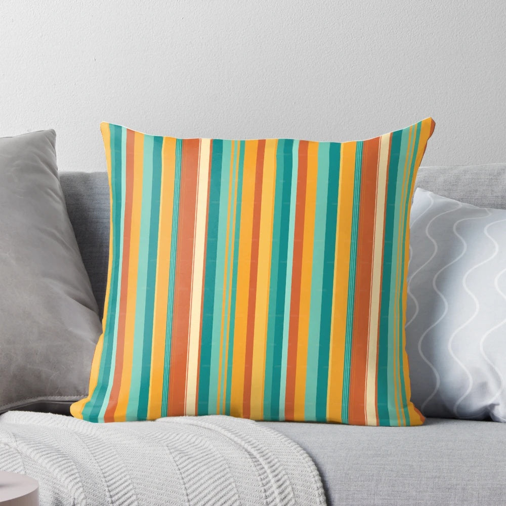 Pillow featuring a bold, abstract digital lines design in bright, vibrant colors