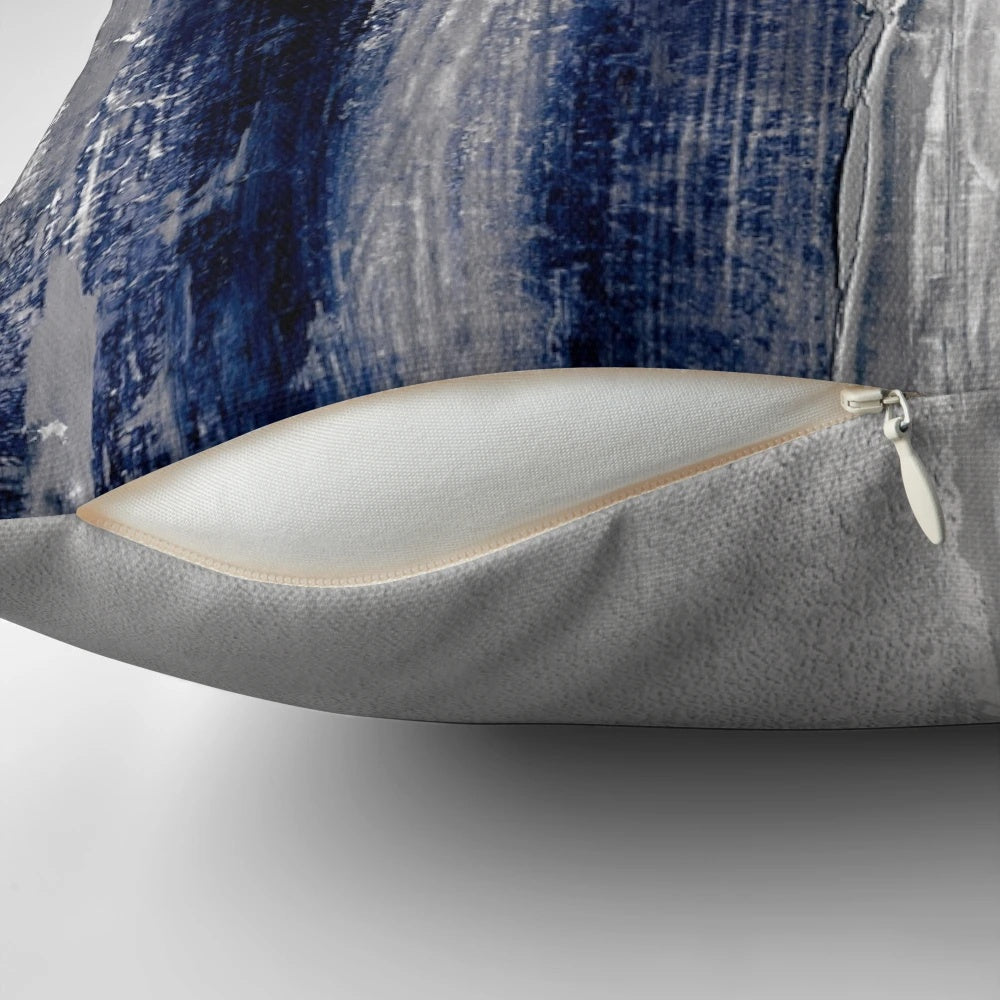 Vibrant blue and gray abstract pillow for minimalist decor
