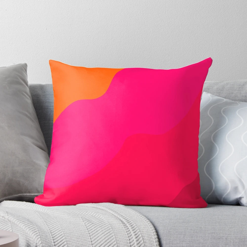 Vibrant pink and orange color block design abstract art pillow