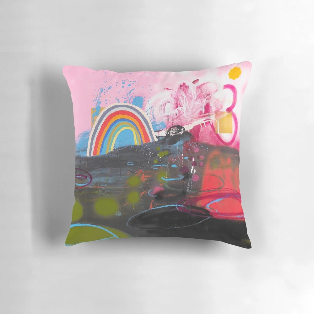 Colorful abstract art design pillow in a rainbow of hues
