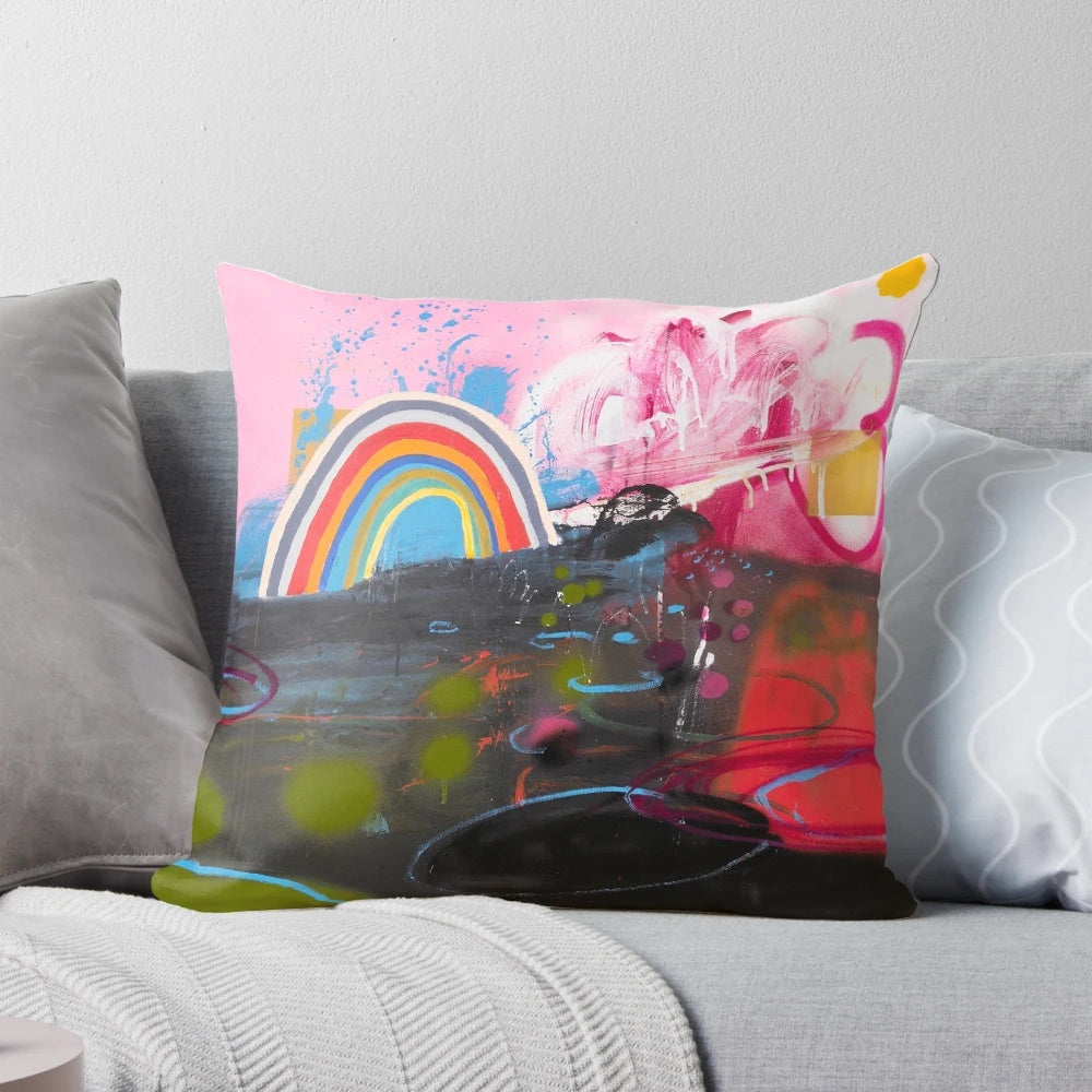 Colorful abstract art design pillow in a rainbow of hues