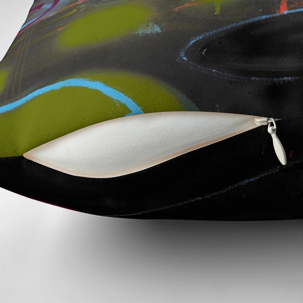 Colorful abstract art design pillow in a rainbow of hues